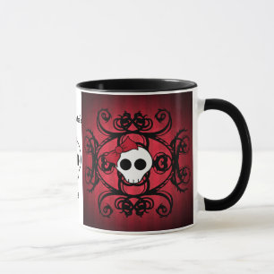 Mug Crâne gothique mignon sur le rouge et le noir