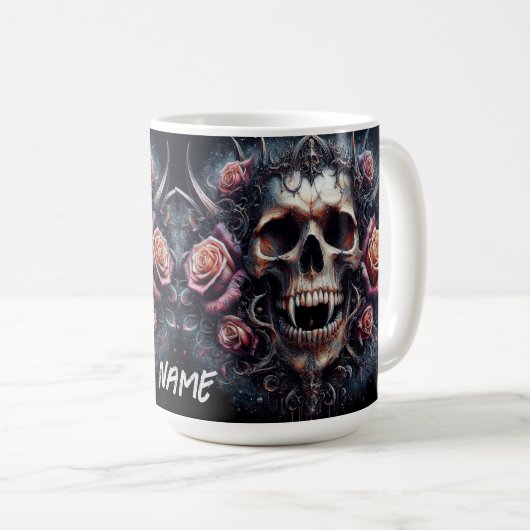 Mug Crâne gothique orné de Rose (Devant droit)
