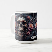 Mug Crâne gothique orné de Rose (Devant gauche)
