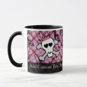Mug Crâne grunge rose avec des coeurs d'os croisés (Gauche)