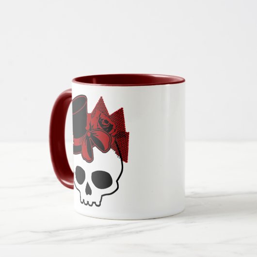 Mug Crâne mignon avec chapeau Rose rouge Bow (Devant gauche)