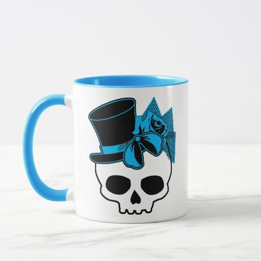 Mug Crâne mignon avec chapeau supérieur Rose Bleu Bow (Gauche)