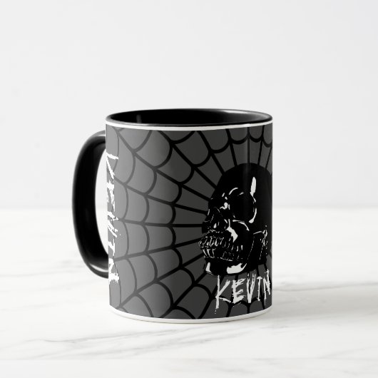 Mug Crâne noir et gris brillant Nom personnalisé (Devant gauche)