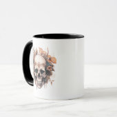 Mug Crâne Orange et Fleurs Vertes Halloween Blanc (Devant gauche)
