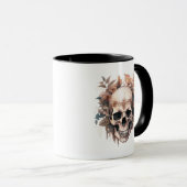 Mug Crâne Orange et Fleurs Vertes Halloween Blanc (Devant droit)