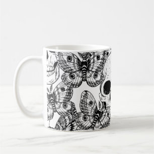 Mug Crâne, papillons : motif vintage à main