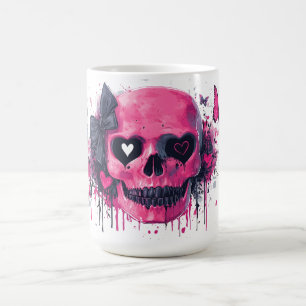 Mug Crâne rose avec papillons et coeurs