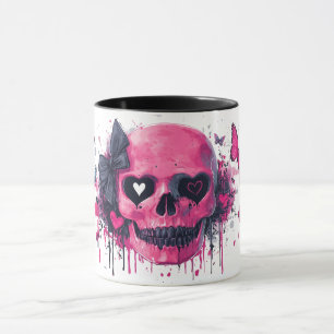 Mug Crâne rose avec papillons et cœurs