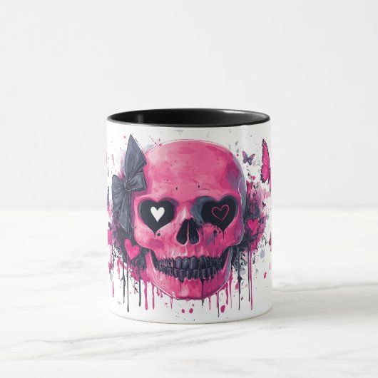 Mug Crâne rose avec papillons et cœurs (Centre)