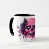 Mug Crâne rose avec papillons et cœurs (Devant gauche)