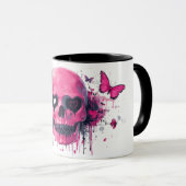 Mug Crâne rose avec papillons et cœurs (Devant droit)