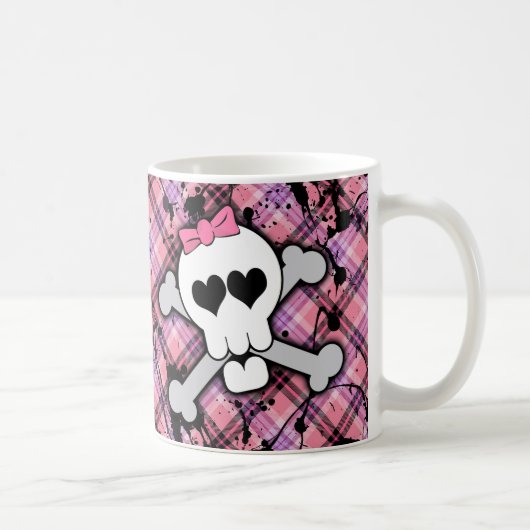 Mug Crâne rose et os croisés avec les coeurs et l'arc (Droite)