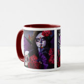 Mug Crâne sucre Roses rouges pourpre (Devant gauche)