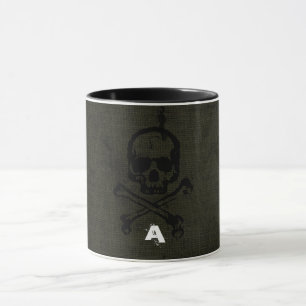 Mug Crâne Vintage Vert Grunge Croix d'Os Halloween