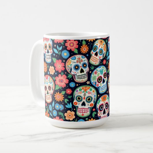 Mug Crânes à sucre et fleurs (Devant gauche)