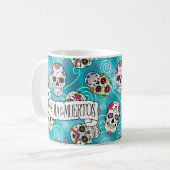 Mug Crânes à sucre et tourbillons Rose Turquoise ID725 (Devant gauche)