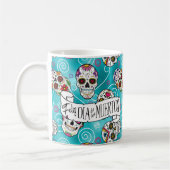 Mug Crânes à sucre et tourbillons Rose Turquoise ID725 (Gauche)