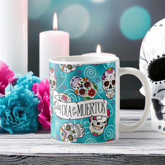 Mug Crânes à sucre et tourbillons Rose Turquoise ID725