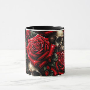 Mug Crânes Dorés & Roses Rouges Étincelants Glamour Go