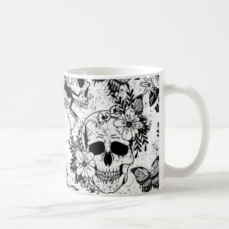 Mug Crânes et florale Coupe de café-Mug noir et blanc