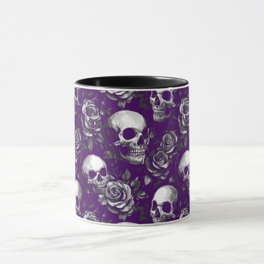 Mug Crânes Et Roses Violets (Centre)