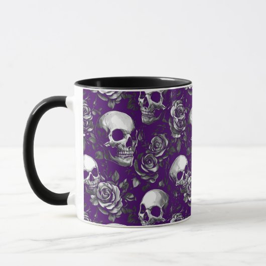 Mug Crânes Et Roses Violets (Gauche)