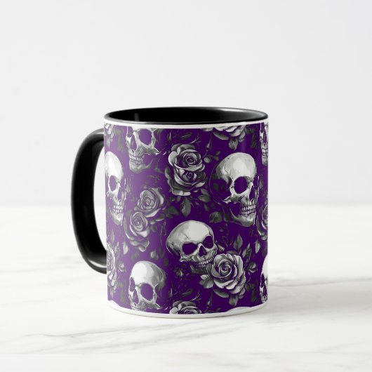 Mug Crânes Et Roses Violets (Devant gauche)