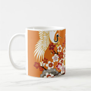 Mug CRANES ET SAKURA DE COULEUR. Coloré floral transpa