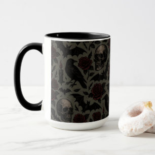 Mug Crânes gothiques, corbeaux et Motif Rose