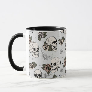 Mug Crânes Vintages gris et Roses