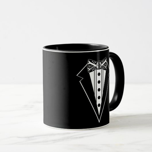 Mug Cravate noir et blanc avec Tux (Devant droit)