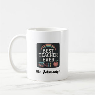 Mug Crayon Arc-en-Ciel Badge Noir Apple Meilleur Prof