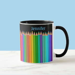 Mug Crayon couleur 2 Zones de texte Personnaliser Nom 