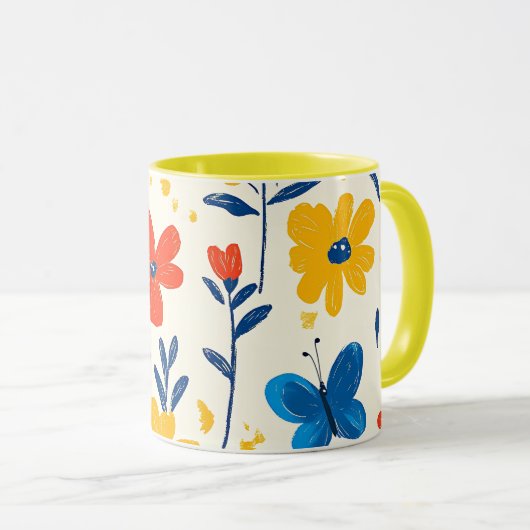 Mug Crayon et fleurs de papillon (Devant droit)