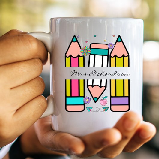 Mug Crayon nom enseignant coloré cartoon 