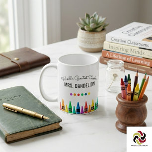 Mug Crayons Arc-en-Ciel Café du Meilleur Professeur du
