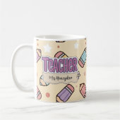Mug Crayons de professeur d'école violette motif  (Gauche)