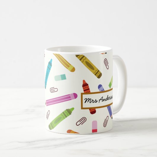 Mug Crayons mignons et crayons Nom de l'enseignant (Devant droit)