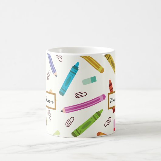 Mug Crayons mignons et crayons Nom de l'enseignant (Centre)