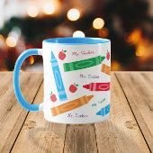 Mug Crayons mignons et pommes Nom de l'enseignant
