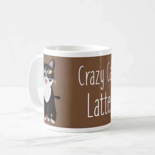 Mug Crazy Cat Latte Funny Kitty Slogan Dessin (Devant gauche)