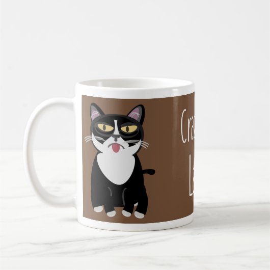 Mug Crazy Cat Latte Funny Kitty Slogan Dessin (Gauche)