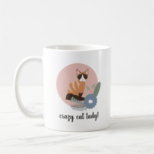 Mug Crazy Chat Lady Floral Cat Illustration (Gauche)