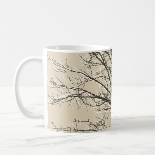 Mug Cream Beige Brown White Tree Branches (Gauche)