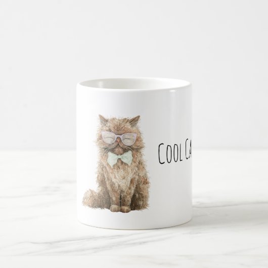 Mug Cream Brown Cool Cat Mint Bow Glasses (Centre)