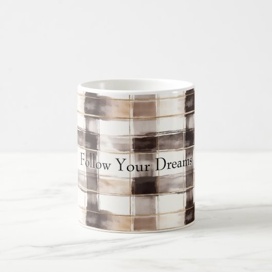 Mug Cream Brown Plaid Stripes   (Centre)