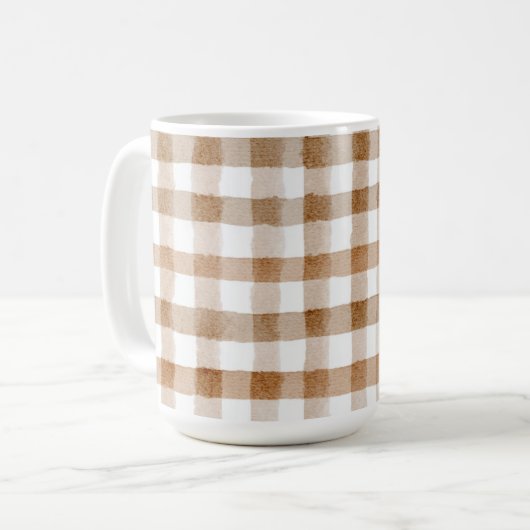 Mug Cream Brown Stripes Tan Plaid (Devant gauche)