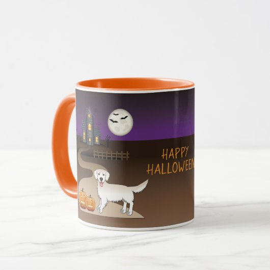 Mug Cream Golden Retriever Et Halloween Maison Hantée (Devant gauche)