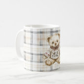 Mug Cream Grey Plaid Stripes Teddy Bear Love (Devant gauche)