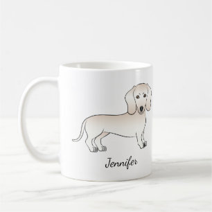 Mug Cream Smooth Coat Dachshund Dessin Chien avec nom